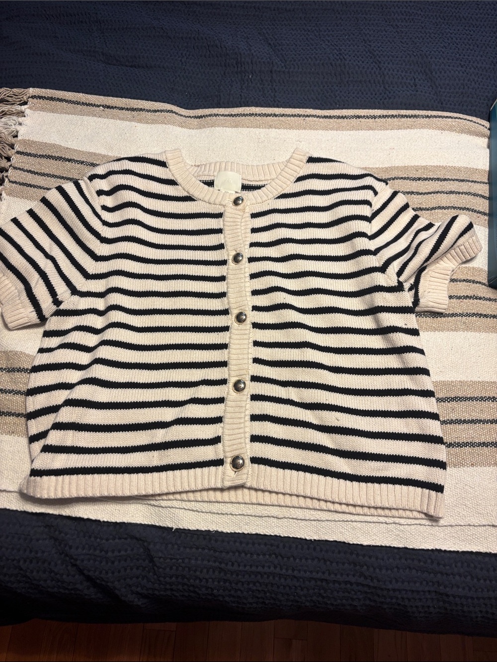 H&M Cream & Black Striped Short-Sleeve Cardigan